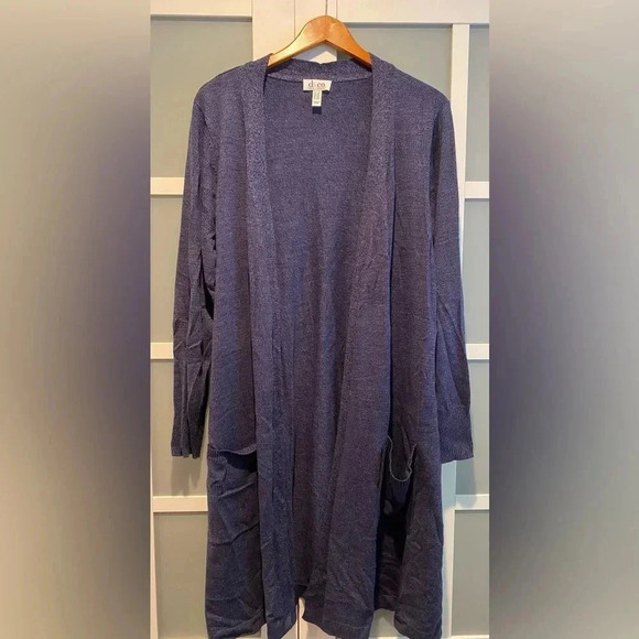 Denim & Co Women’s Heather Blue Open Front Cardigan Duster Cotton Pockets 2X EUC - Picture 3 of 9